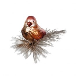 Vogel zum Zwicken Fipsi mit echten Federn rot-burgund-braun