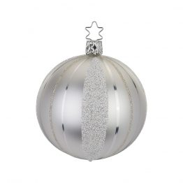 Weihnachtskugel mundgeblasen Streifen, weiß-silber, ø 8 cm