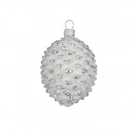 Glas Zapfen weiß silber 8 cm