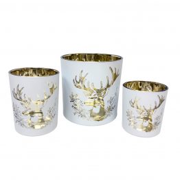 Windlicht Hirschkopf weiß gold