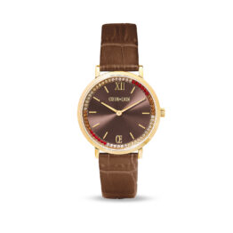 Uhr Rund Sparkling Sunray Armband Leder Braun gold